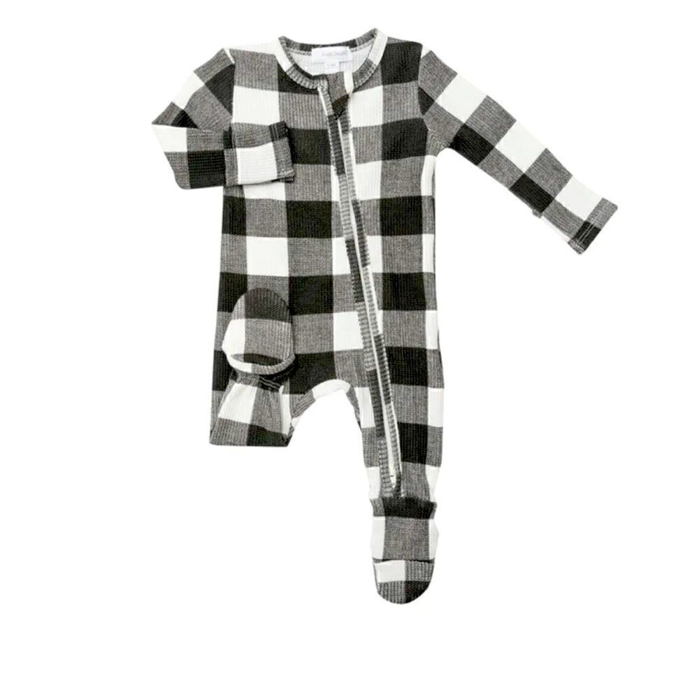 ANGEL DEAR - 2-WAY ZIPPER FOOTIE - BLACK PLAID BUFFALO, 3-6 months